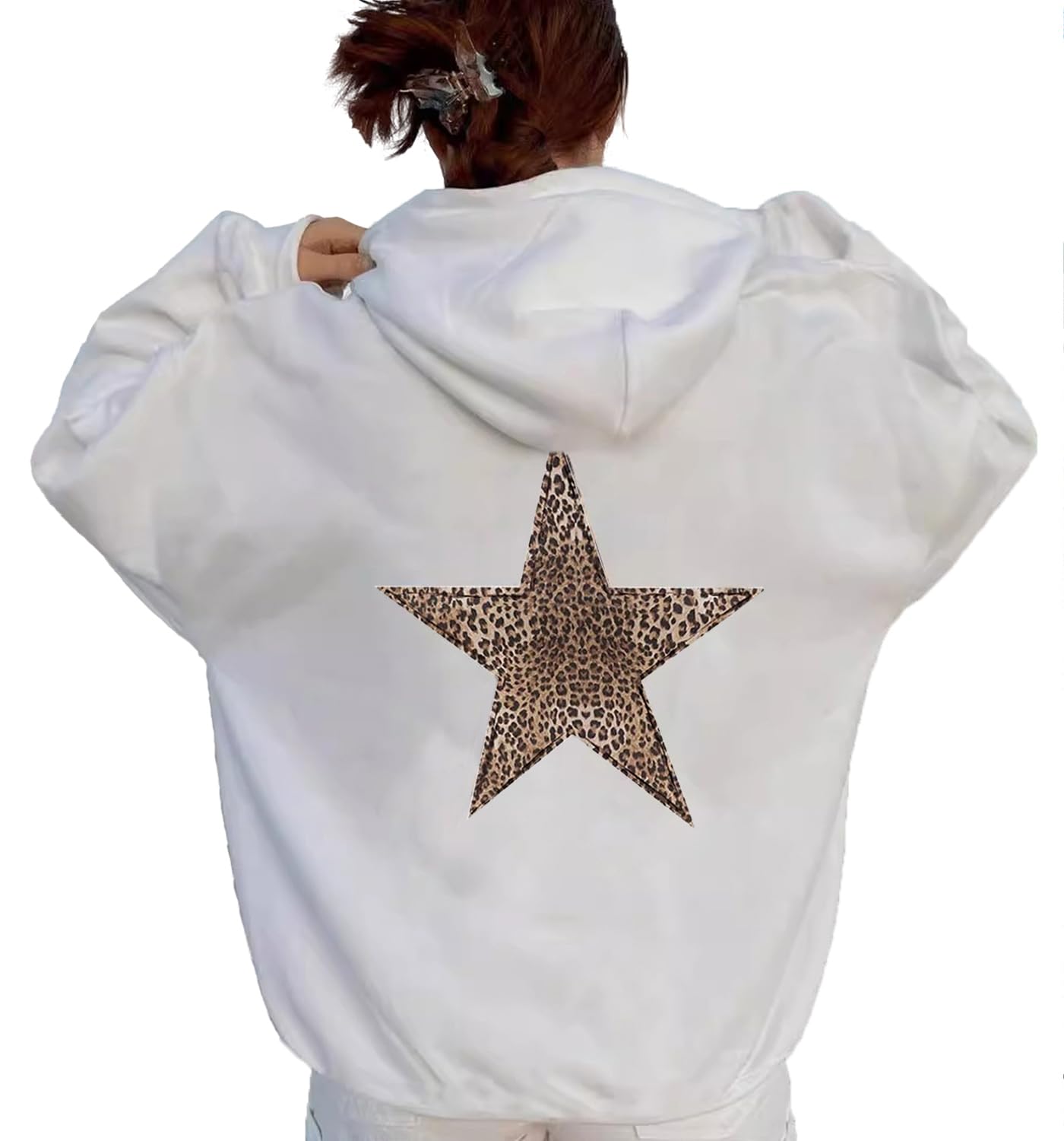 Meiyi Stationwomens Cheetah Leopard Star Hoodie Graphic Print