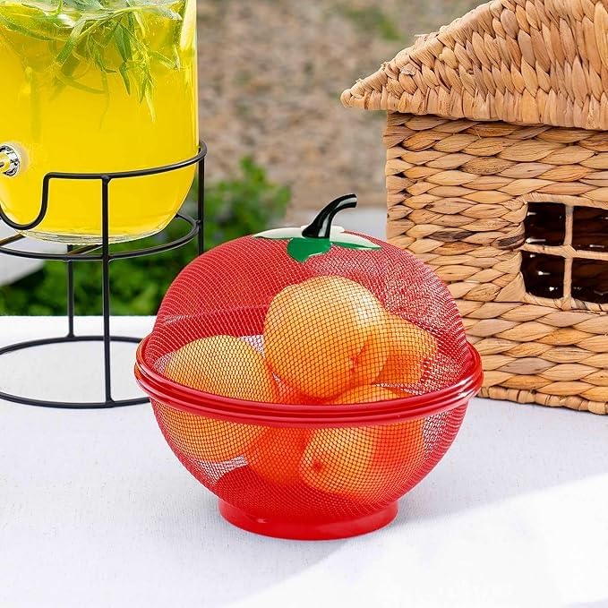 Image of Durable Apple Shaped Fruit and Vegetable Basket with Mesh Cover for Kitchen, Multi-Purpose Stand with Protective Net Cover, Ideal for Storing Fresh Fruits & Vegetables