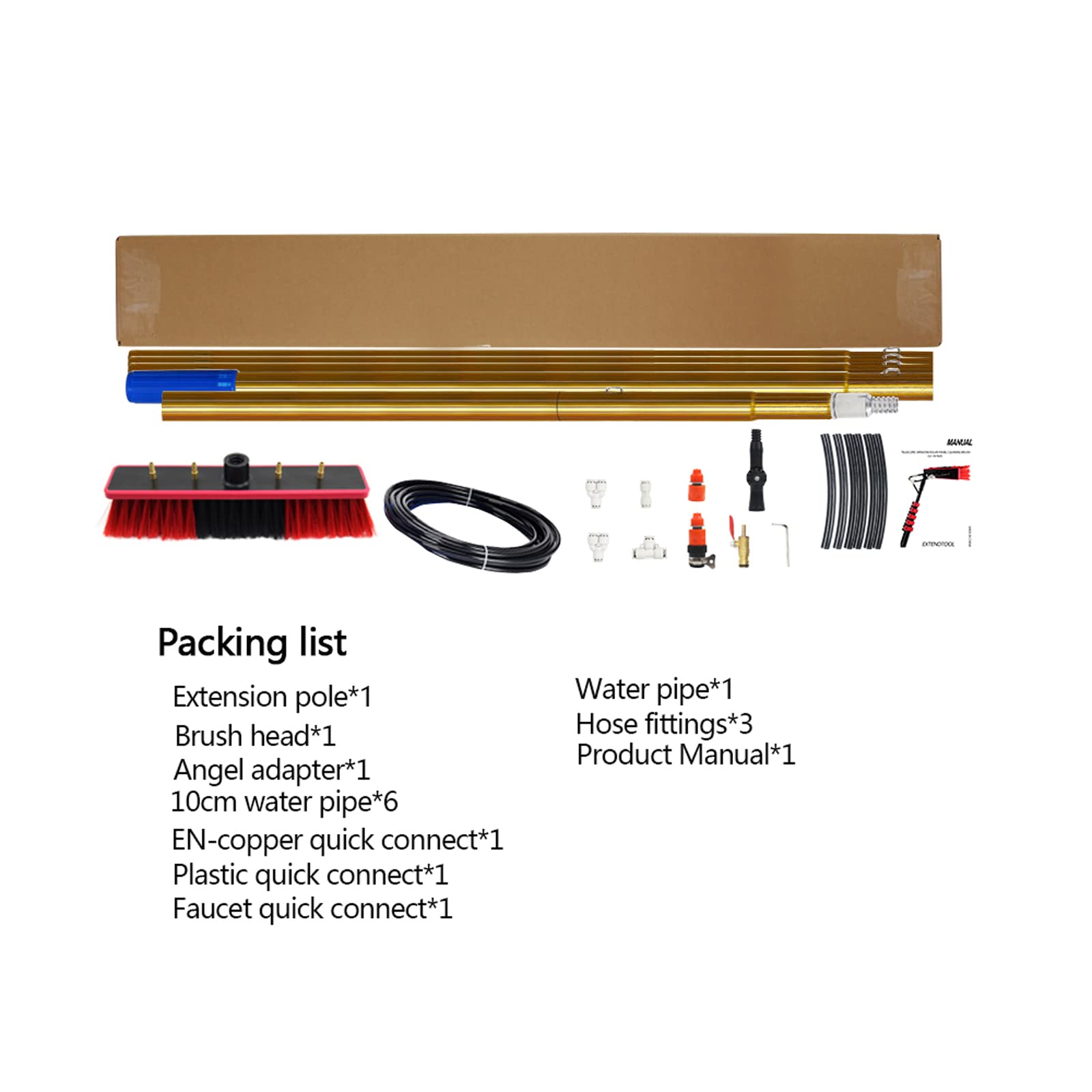 Kit di pulizia per pannelli solari, asta estensibile per la pulizia delle finestre, spazzola idraulica, set di pali motorizzati per una pulizia efficiente di finestre e pannelli solari