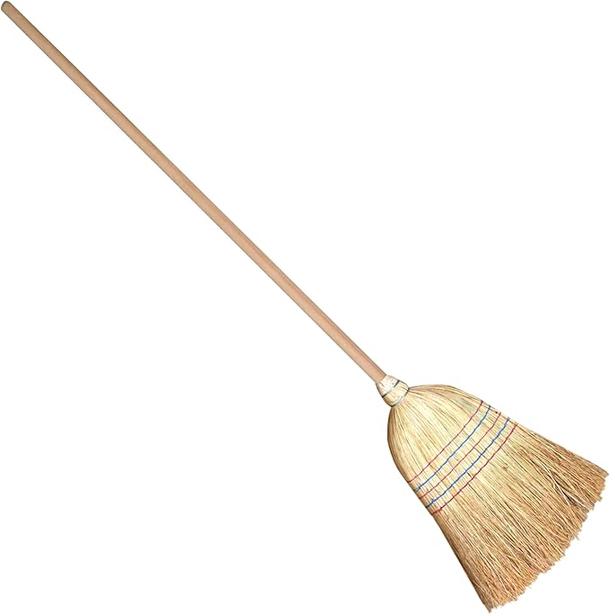 Traditional Wooden Straw Corn Broom 150 cm / 59 in Natural Garden Yard