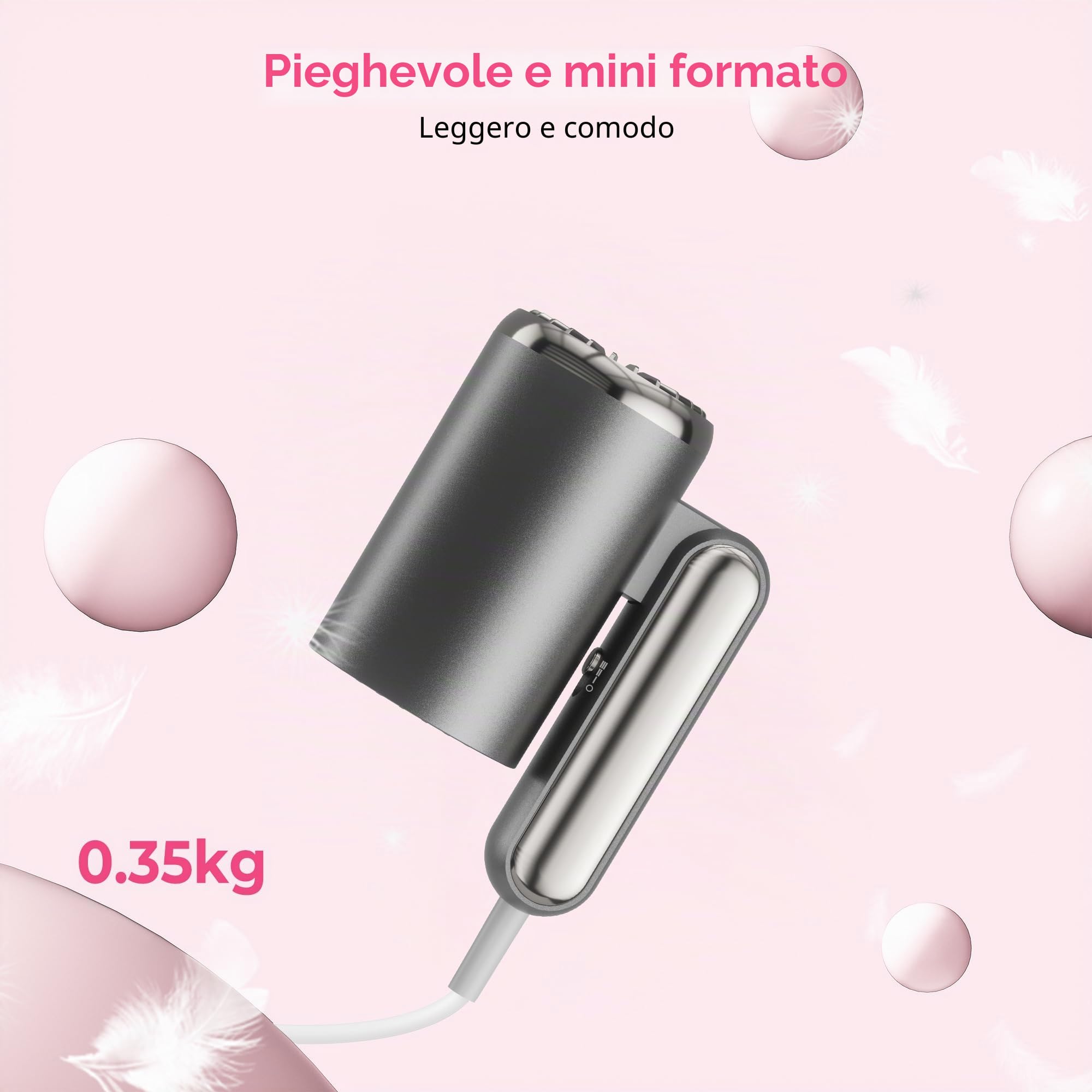 Mini Phon Capelli da Viaggio Potente - 1800W Asciugacapelli Professionale con Diffusore e Concentratori,200 Milioni di Asciugacapelli Ionico, Manico Pieghevole, 3 Tempe, Fono Capelli Ionico portatile