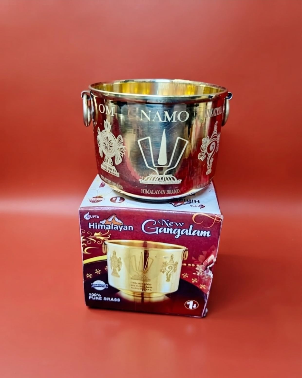Pure Brass Gangalam Bowl Printed Naamam/Sangu/Chakra for Pooja | Home Decor, Width 8cm, Height 7cm, 100 Grams, Pure Brass Material-image-2