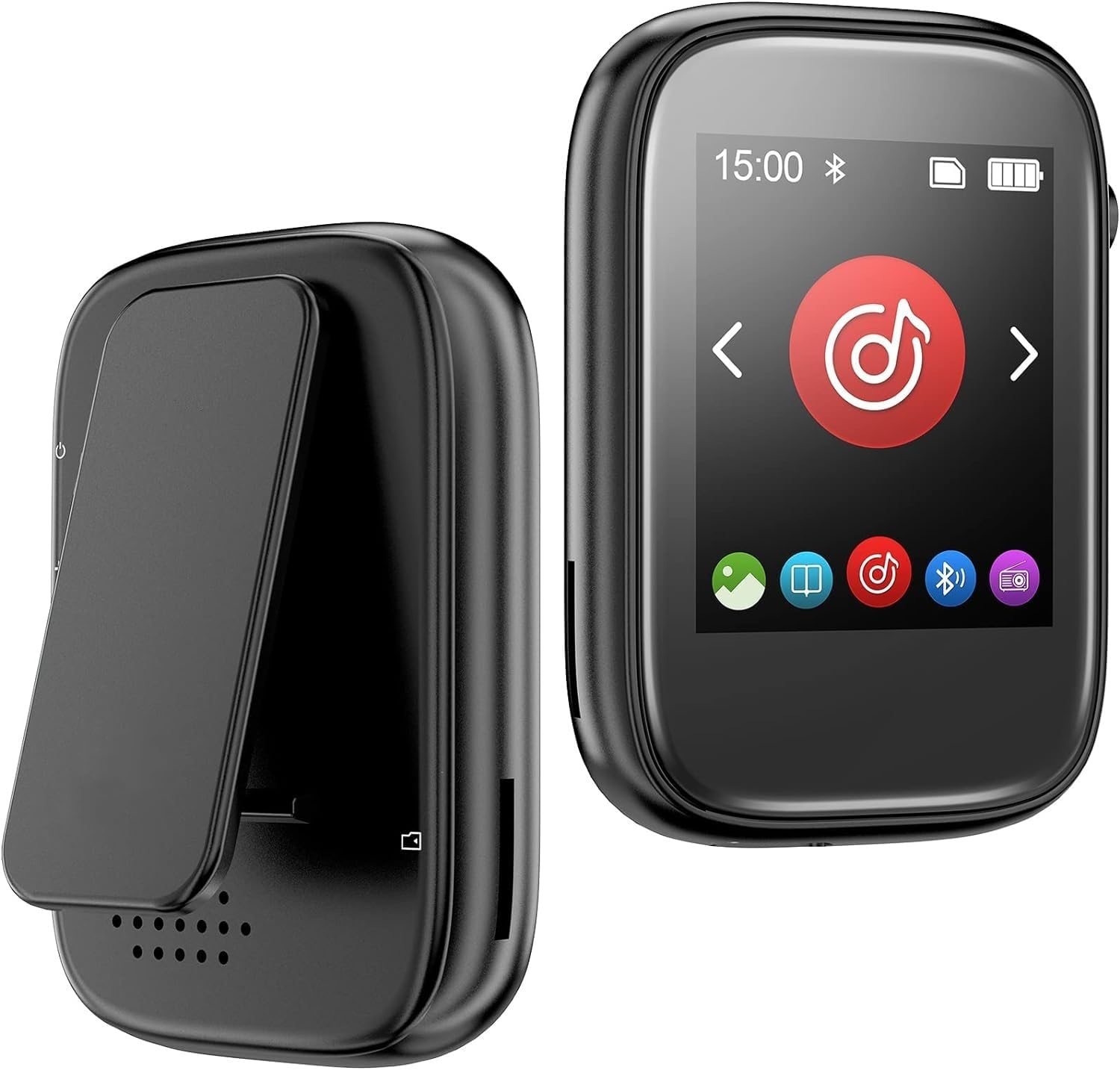 Portable Kids MP3 Player with Sports Clip, Small Music Player with Bluetooth 5.3, Touch Screen, Built-in Speaker, Voice Recorder, FM Radio, Expandable Storage up to 512GB(Black)