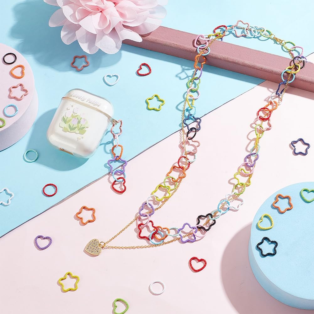 PH PandaHall 240pcs Colored Jump Rings 3 Shapes Iron Open Jump Rings Round Circle Star Heart O Ring Connectors Jewelry DIY Findings for Keychain Choker Earring Necklaces Bracelets Making,12/14/16.5mm - Image 5