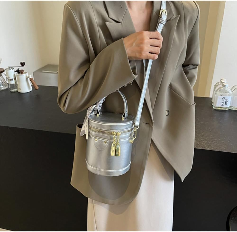 Mini Bucket Crossbody Bags for Women Vegan Leather Small Round Shoulder Round Handle Handbag Purses - Image 5