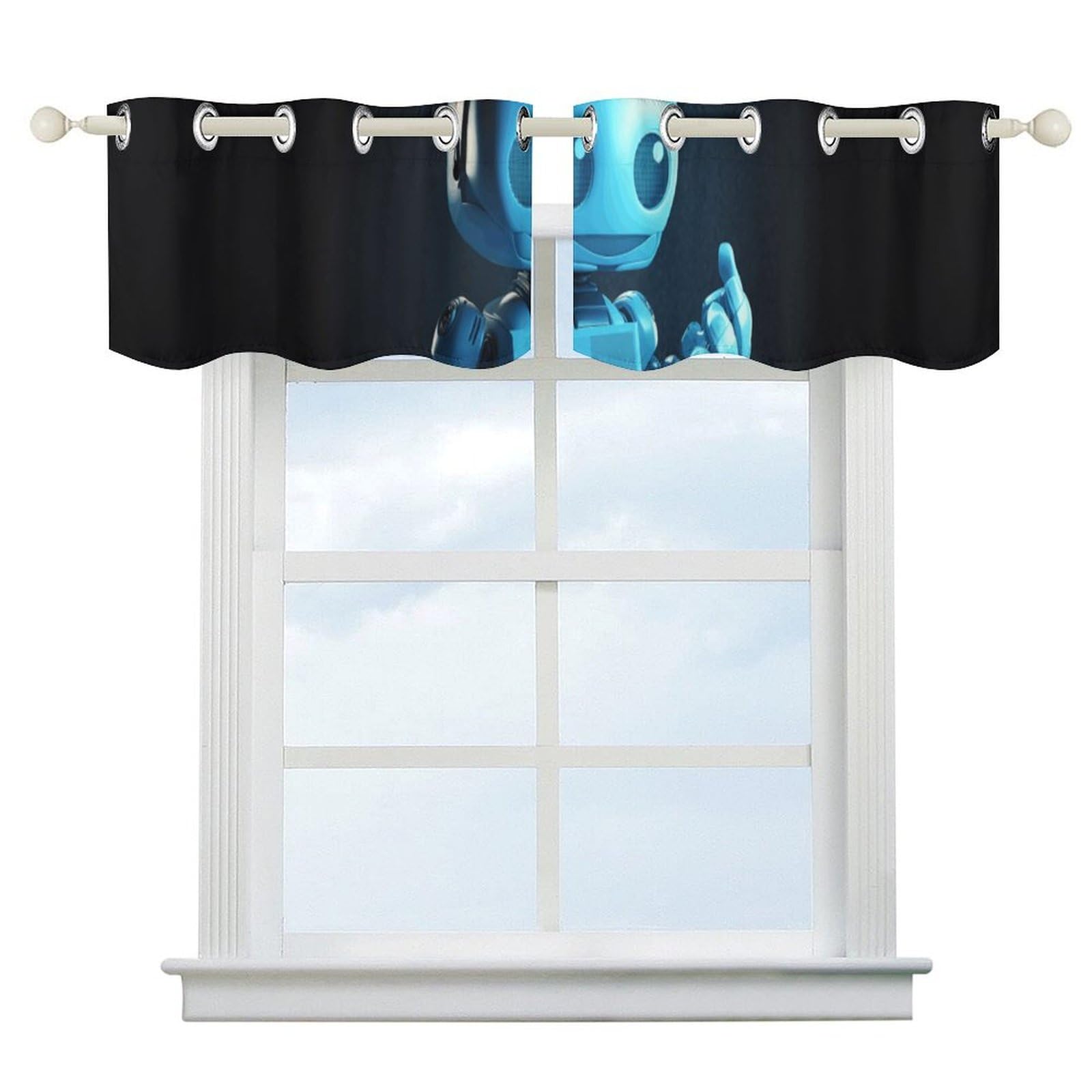 Rideau occultant bleu de 132x45 cm avec passe-tringle pour cuisine et chambre, lot de 2