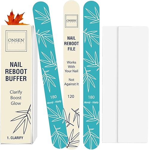 Miniatura 11 de Onsen Secret Japanese Nail Lima – Paquete de 10 limas de uñas profesionales, limas de uñas naturales y acrílicas de doble cara – Grano 120/180 –