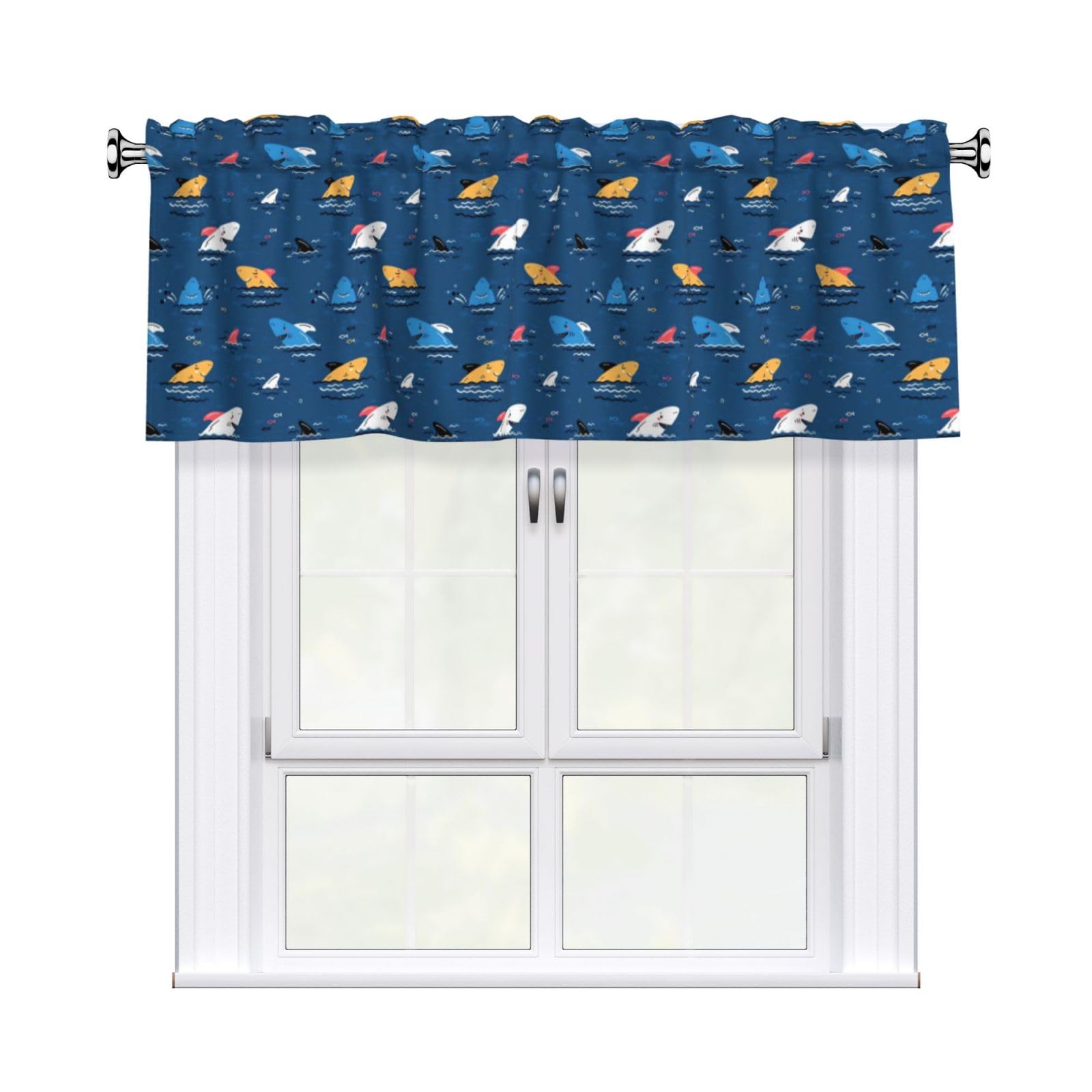 WHJDPP shark Prints Curtain Valance 54x18 Inch - Peach Skin Window Cover with Printed Design, Filtering Light for Kitchen Decor