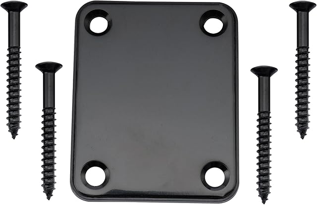 Musiclily Metal Guitar Neck Plate for Fender Stratocaster Telecaster Electric Guitar or Bass,Black