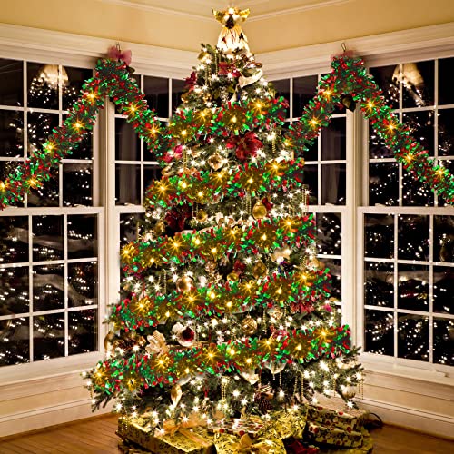 Dingion 39.4 Feet Christmas Tinsel Garland Metallic Shinny Garland With 120 Led Lights Christmas Tree Garland Thick Hanging Not A Defect #TOP5