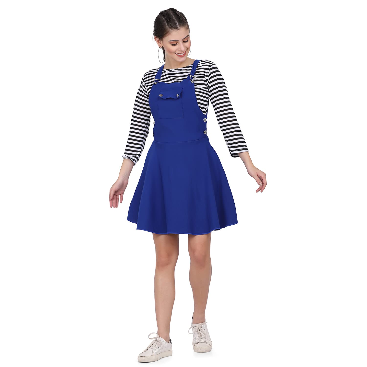 DIMPY GARMENTS Striped Midi Dungaree Dress