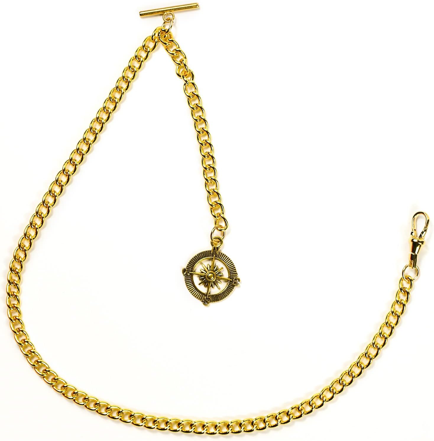 YECSOSS Men's Pocket Watch Chain Albert Vest Chain Compass Necklace Pendant Design Pendant T Bar