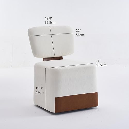 Miniatura 3 de Silla de comedor tapizada de lino sin brazos con ruedas para cocina, oficina, escritorio y juegos de mesa y sillas, beige