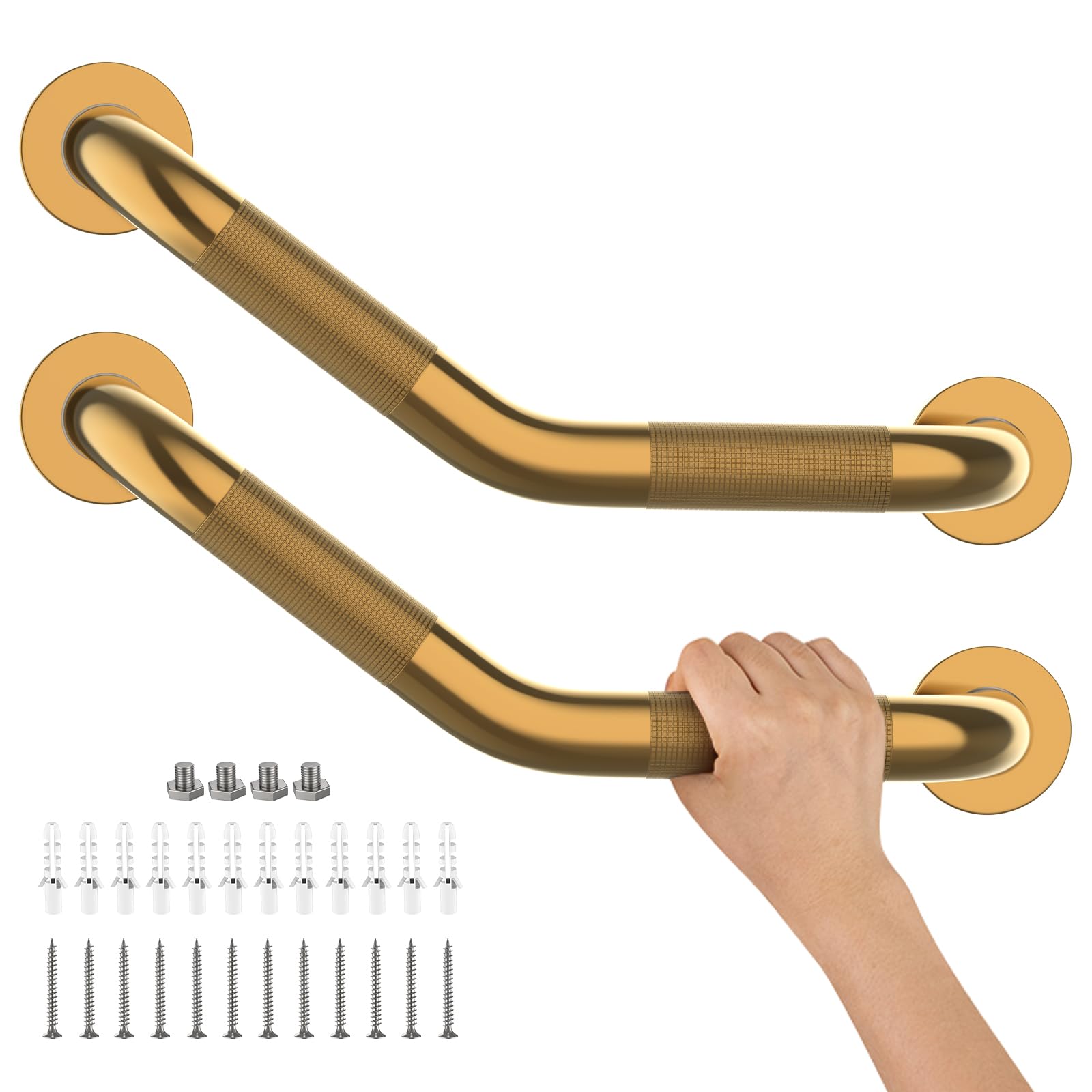 Photo 1 of 16 Inch Munzong Shower Grab Bars for Seniors, Gold Angled Anti Slip Grab Bars for Bathtubs and Showers Safety Hand Rail Support Handicap Elderly Injury Senior Assist Bath Handle