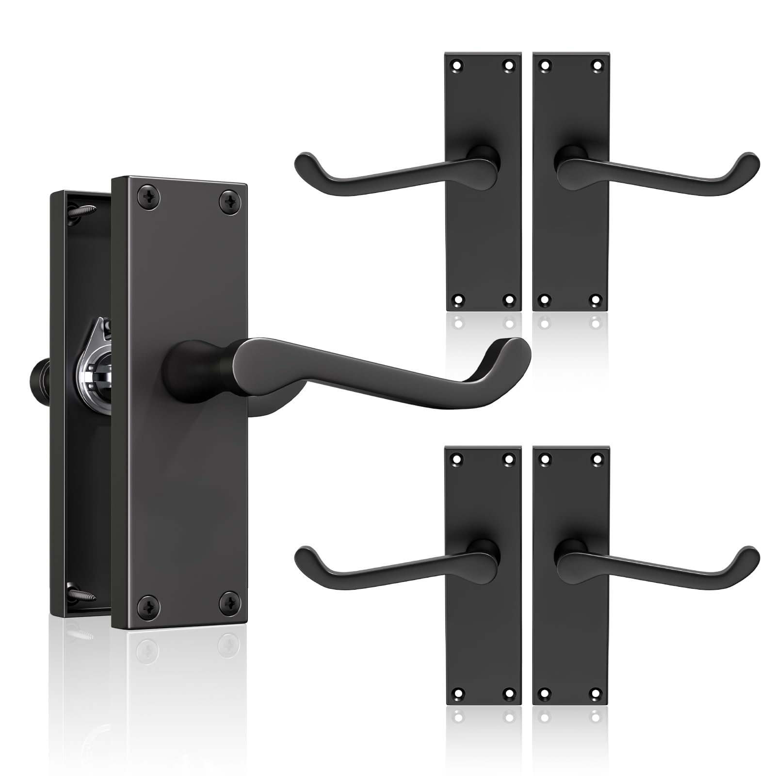Bwintech 3 Sets 118MM Black Victorian Lever on Plate, Latch Furniture, Backplate Door Handles, Suitable for Wooden Doors — image 1