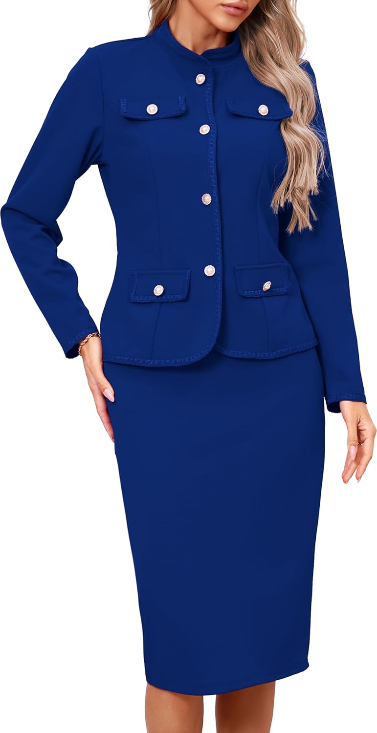 Women 2 Piece Business Suit Elegant Blazer Jacket and Skirt Sets Work Formal Office Clothes Suits - Image 8