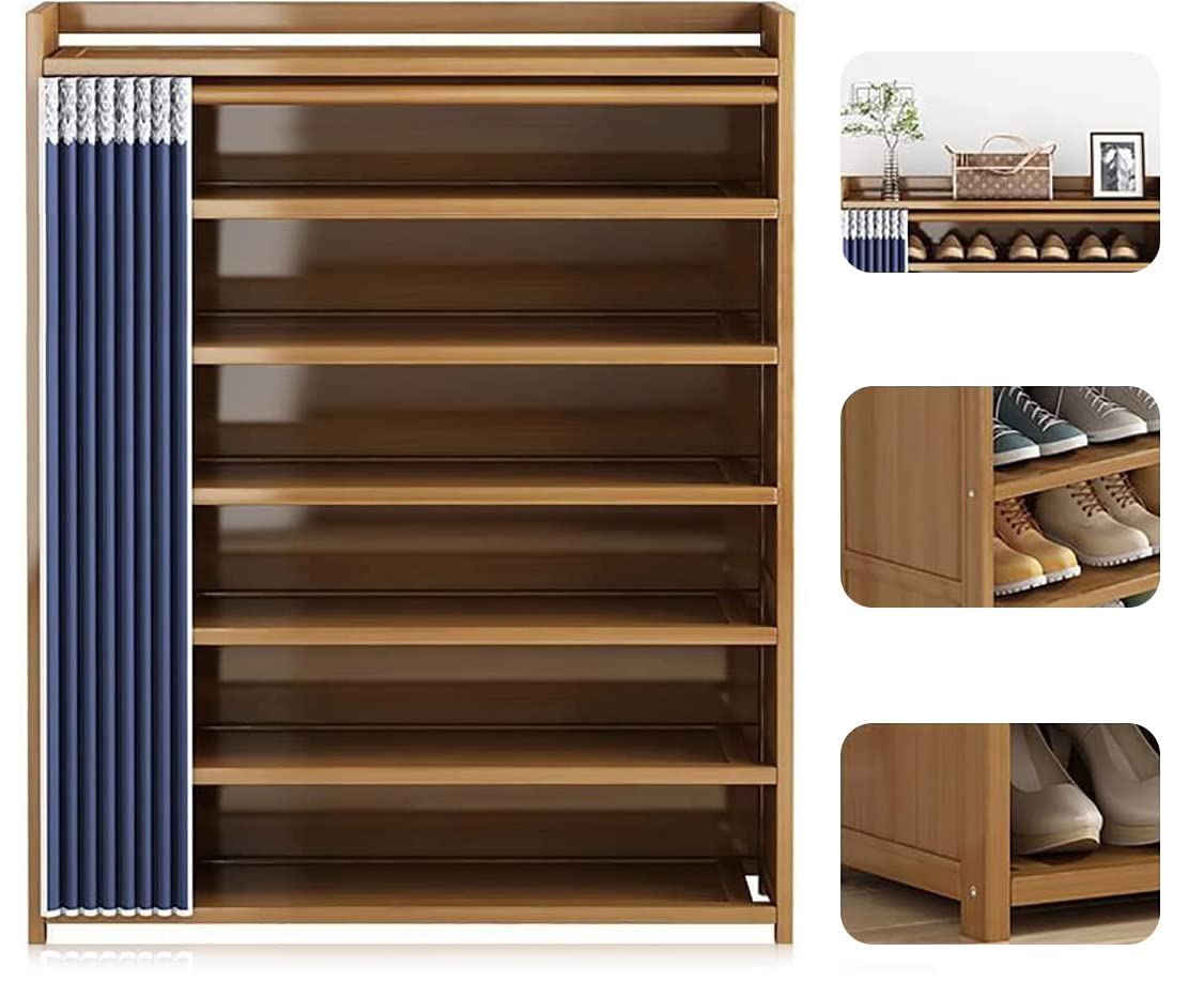SKADE Wooden Shoe Rack Organizer with Dustproof Cover, Rectangle, Free Standing Entryway Closed Shoes Organizer, Multi-Function Storage Shelf, Wood Made Home House Office Furniture (6 Tier)