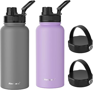 Navigate 32 oz Stainless Steel Insulated Water Bottle,Double Walled Leak Proof Keep Cold for 24 Hrs Hot for 12 Hrs,Grey & Purple