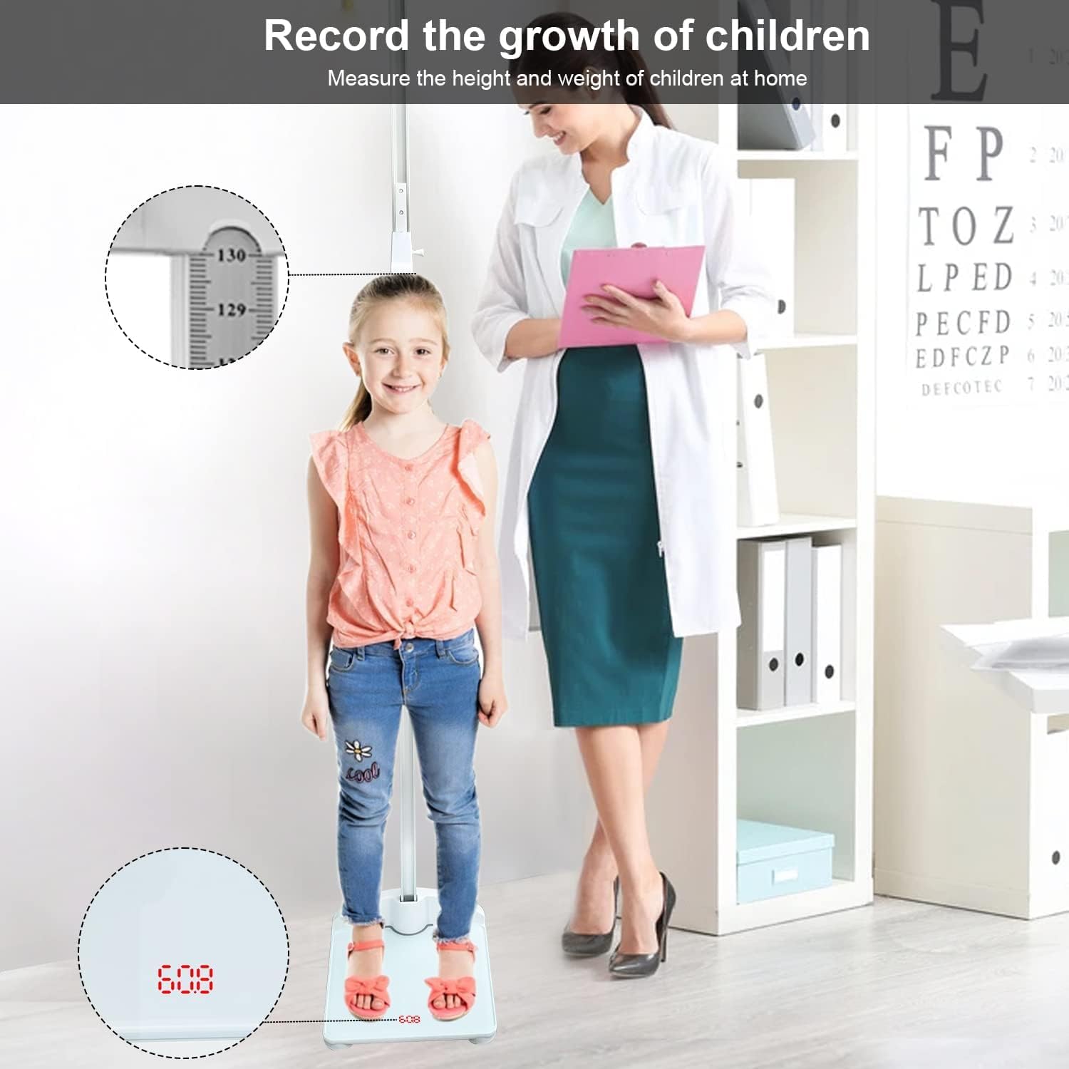 Báscula digital de tamaño y peso, plataforma combinada con telémetro portátil desmontable, peso máximo 100 kg, altura de la barra: 191 cm, báscula médica para niños y adultos