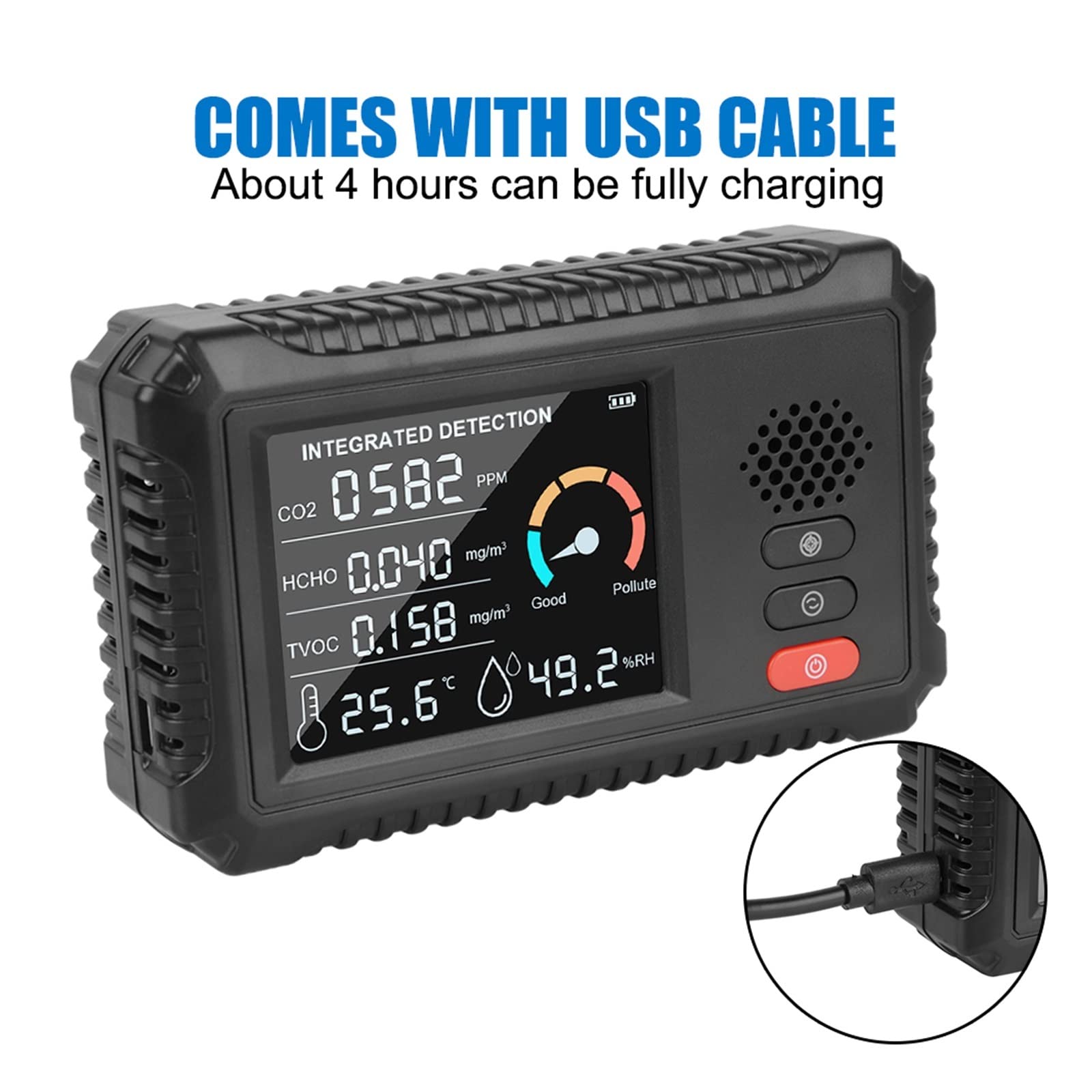 TVOC HCHO Rilevatore di gas CO2 Sensore anidride carbonica Tester dell'aria Monitor della qualità Analizzatore Home Office Outdoor Multifunzionale Per cucina e camper