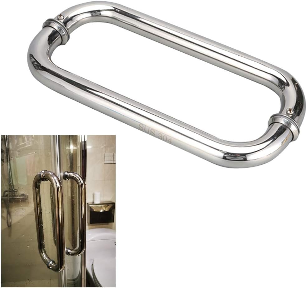 Tubular Shower Door Handles on Both Dides Back-to-Back Installation Door Knob Replacement Parts Sets for Shower Screen Bathroom Glass Door Pull Bar (Size : 440mm Hole Centres)