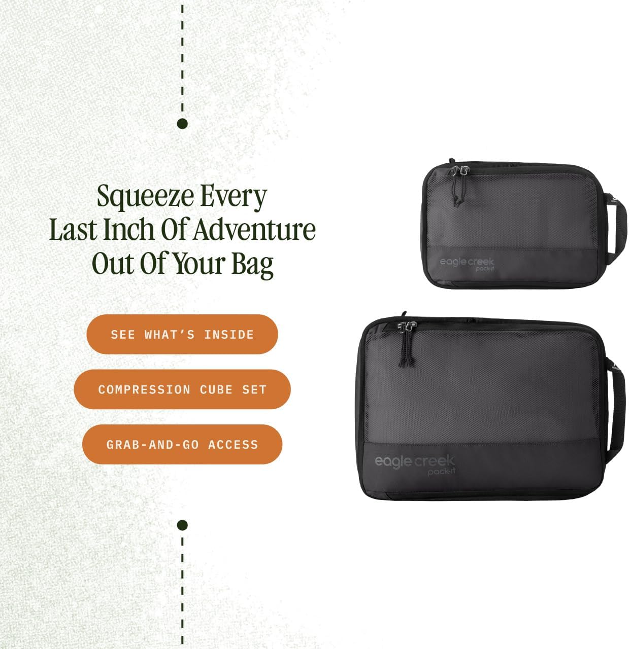 Eagle Creek Pack-It Reveal Compression Cube - Lightweight Compression Cube for Optimizing Luggage Space - Convenient Top Handle - Easy-Grab Zipper - Washable - S/M Set - Black - Image 2