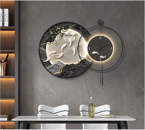 Miniatura 10 de SYALEO Lámpara de pared decorativa con luz LED estilo chino nueve peces colgante de pared pintura decorativa reloj que brilla en la oscuridad para