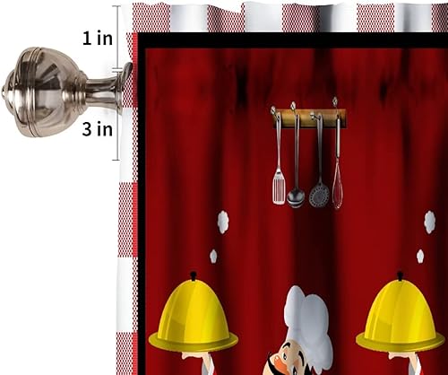 Miniatura 5 de Cenefas de cortina de chef de cocina para ventana, diseño retro de dibujos animados, para chef gordo de cocinero, cenefa con bolsillo para barra de