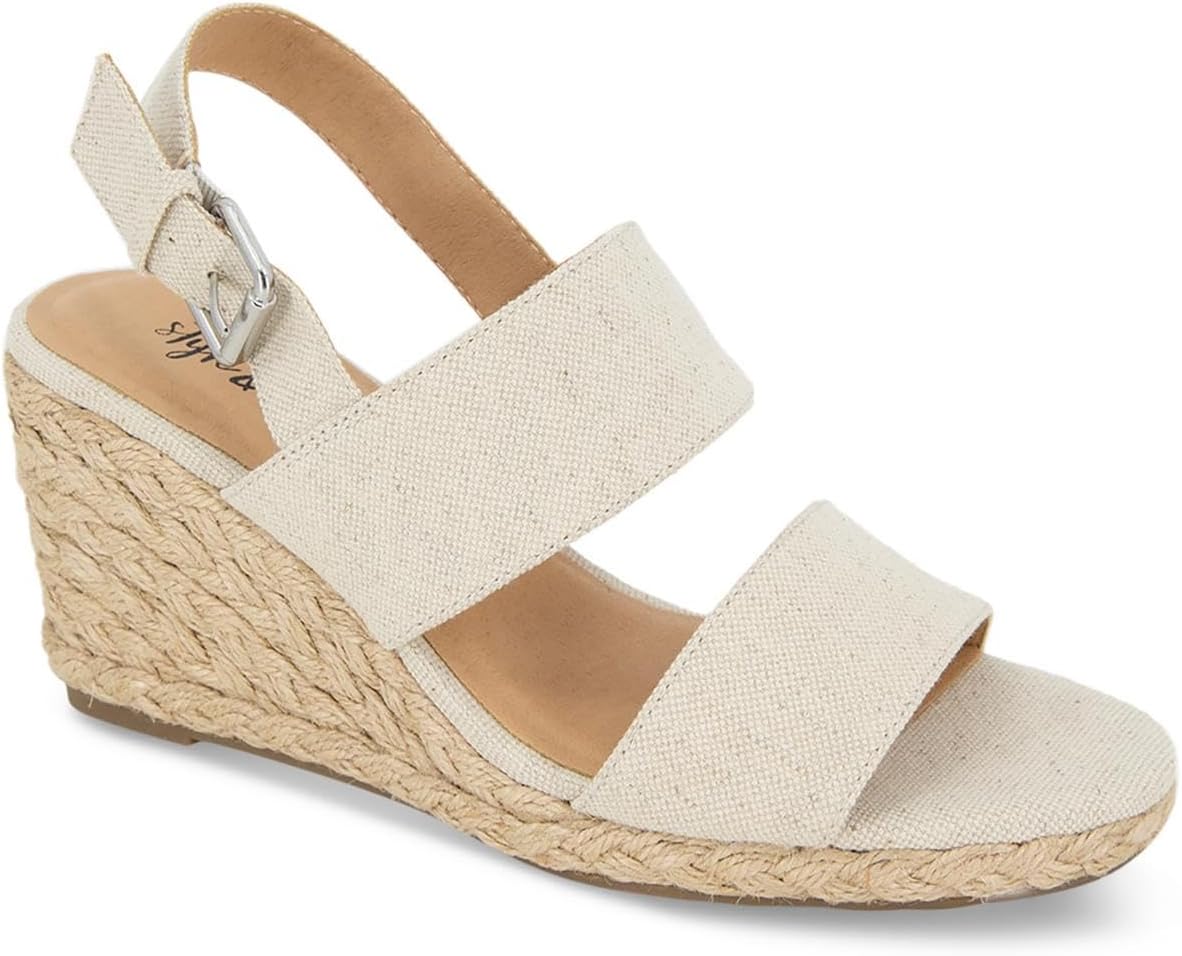 Style & Co. Womens Serennaa Canvas Slingback Wedge Sandals Beige 10 Medium (B,M), Natural Linen