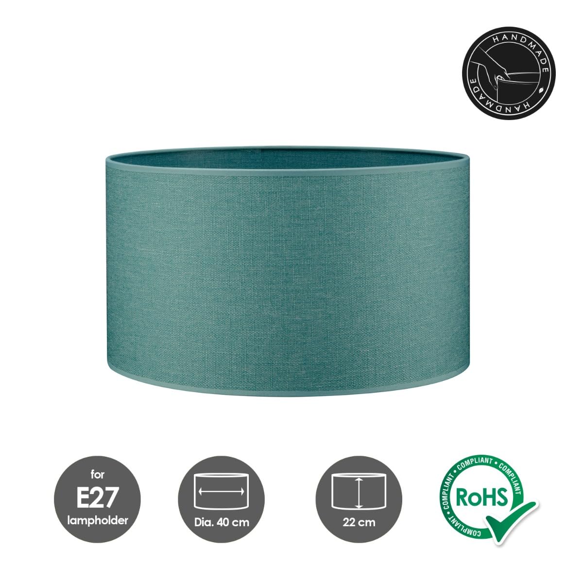 Home Sweet Home Abat-jour en tissu - D.40 x H.22 cm - Effet lin - Turquoise - E27 - pour lampadaire & suspension