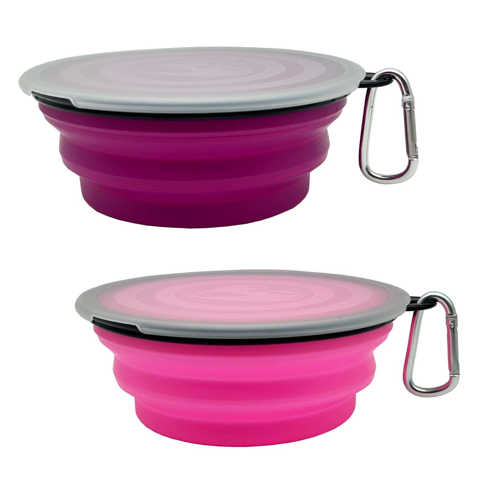 Large Collapsible Dog Bowl 35oz, 2 Pack Collapsible Travel Dog Cat Water Bowl Portable Foldable Food Dishes with 2 Carabiners for Travel, Hiking,