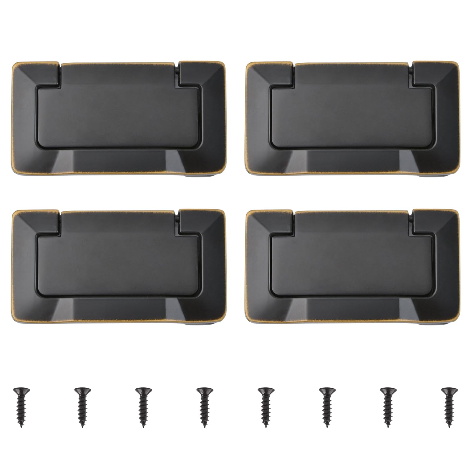 MOROBOR Pocket Doors Drawer Handle, 4pcs Zinc Alloy Flush Pull Knobs Black Brass Hidden Concealed Furniture Handle with Screws for Cabinets Closets Drawers