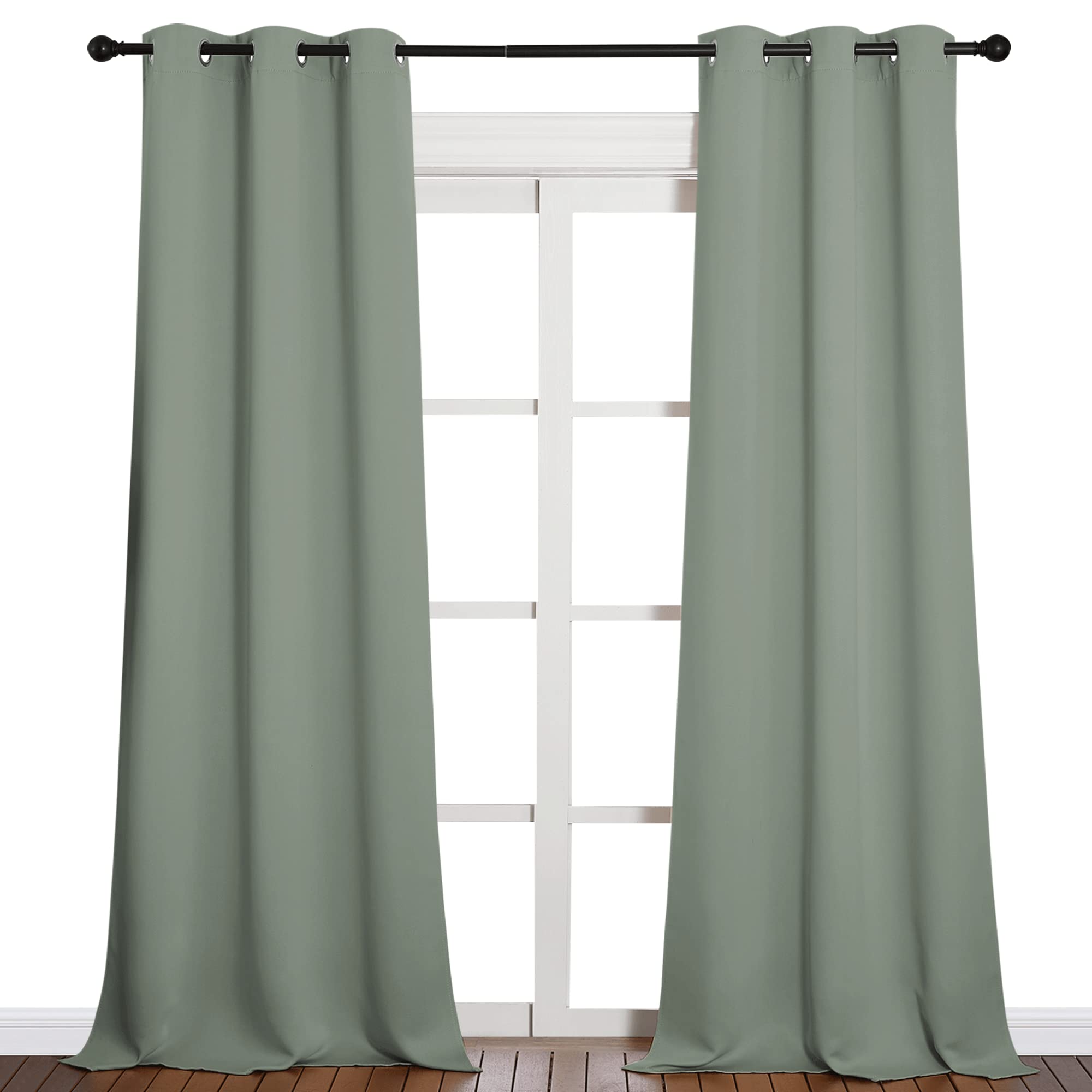 NICETOWN Patio Glass Door Blackout Curtains for Bedroom/Living Room, Privacy Panel Drapes for Dining Room and Guest Room (Sage Green, 42 inches Wide x 95 inches Long, 1 Pair)