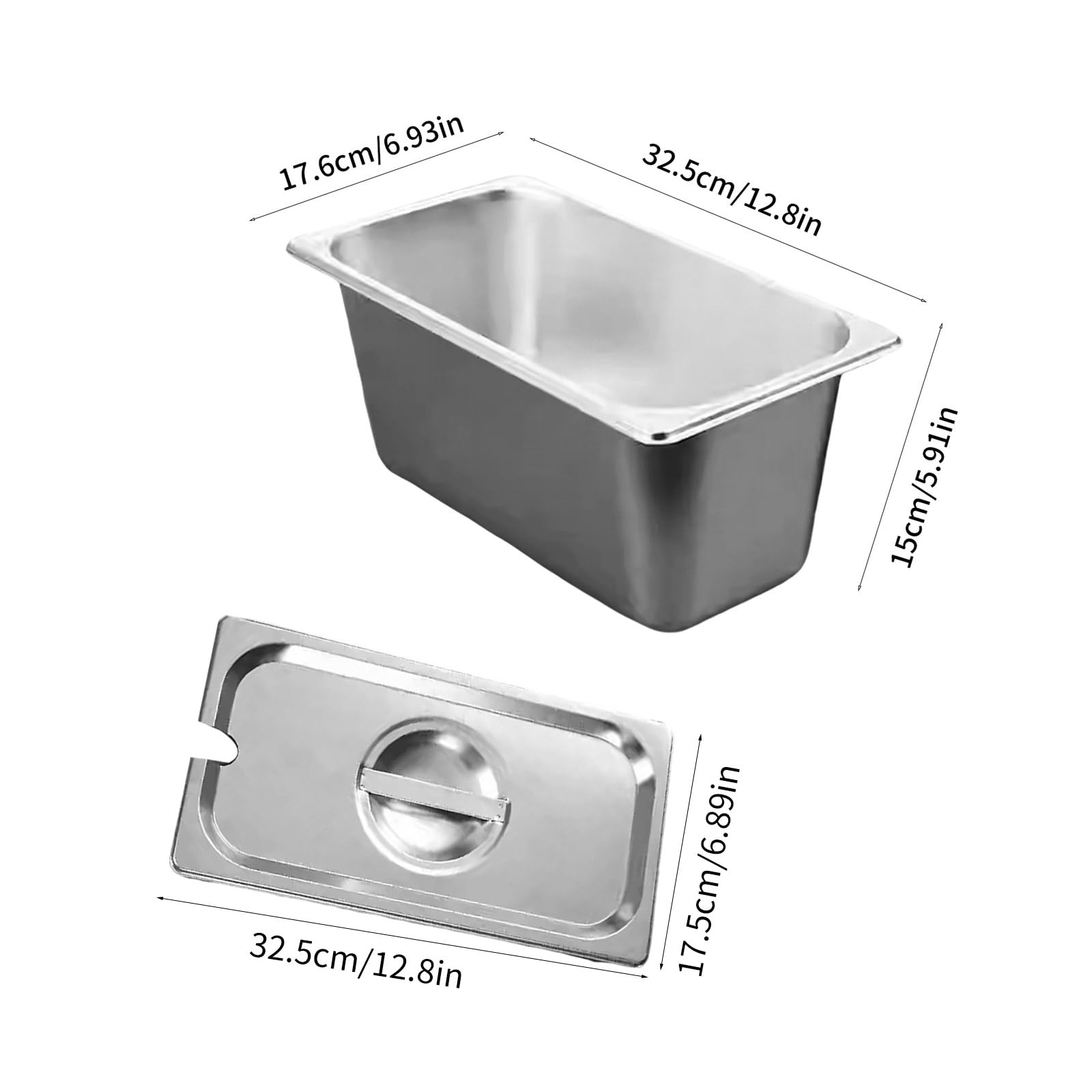 Edelstahl Aus Restaurantqualität 1/3 Größe Pfanne Mit Deckel Für Hygienische Lebensmittelhandhabung Mehrzweck Metallwanne Container Küche Utility Pan Mit Deckel