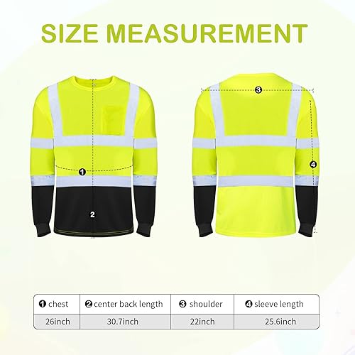 Miniatura 4 de Zhanmai Paquete de 6 camisas de alta visibilidad clase 3 reflectantes de seguridad Hi Vis camisa de manga larga que absorbe la humedad con bolsillo