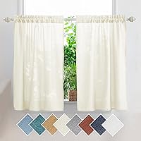 Vista 9 de Cortinas de cocina de Yancorp en niveles, 24 pulgadas de largo, textura de lino, cortinas cortas estilo granja de café, cortinas pequeñas para Blanco