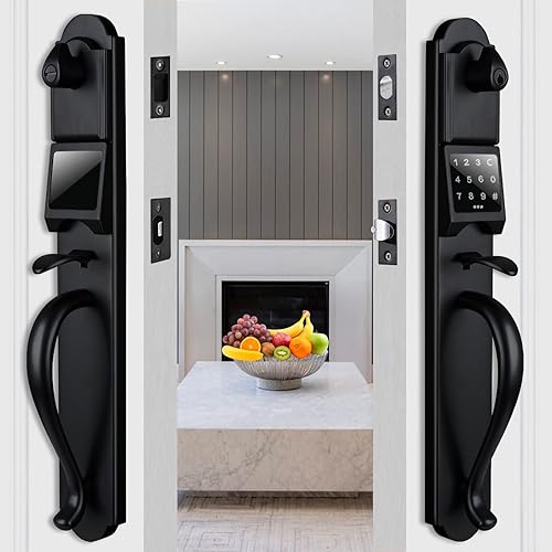 Miniatura 2 de Juego de cerraduras de puerta de entrada sin llave, juego de manijas de puerta doble inteligente resistente con teclado de pantalla táctil, llave