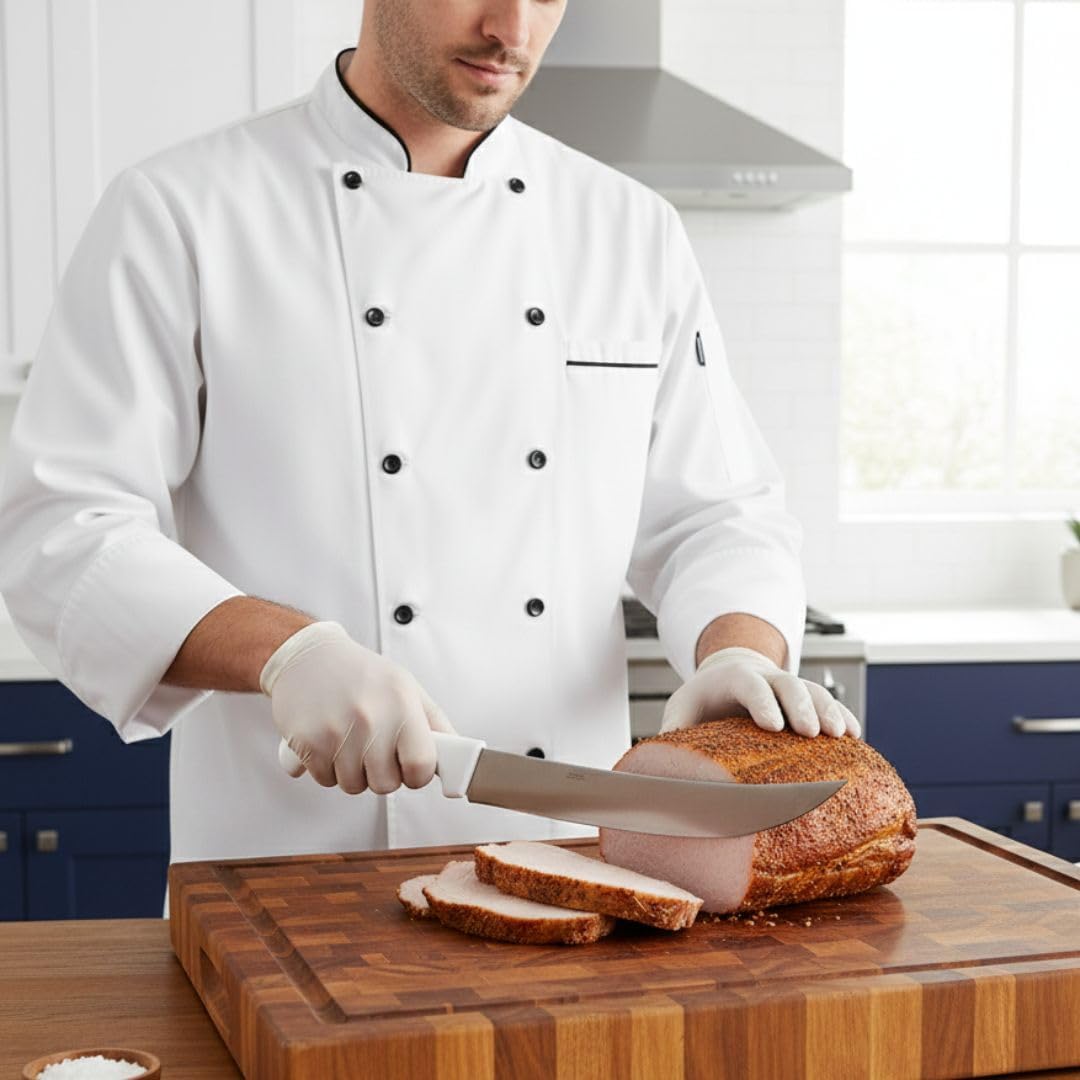 Soro Essentials- 10" High Carbon Steel Curved Cimeter Steak Knife with White Color Handle- Curved Butcher Knife for Meat Cutting Meat Trimming Butcher Knife with Ergonomic Handle for Home Restaurant