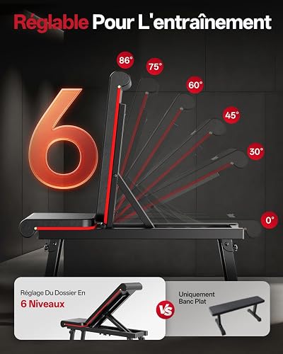 PASYOU Banc Musculation Pliable, Banc Muscu Plat et Inclinable Multi-Niveaux avec 300KG de Capacité de Charge, Réglable Banc de Musculation pour Salle de Sport à Domicile Double Cadre. - 2