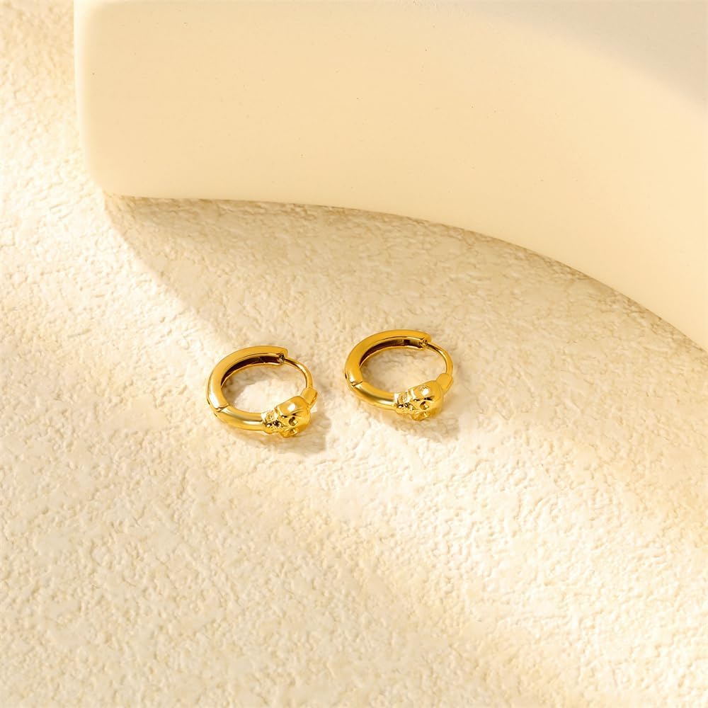 Gothic Skull Hoop Earrings for Women Men Stainless Steel Gold Plated Punk Personalized Skeleton Huggie Hoop Halloween Party Hypoallergenic Fashion Jewelry - Image 2