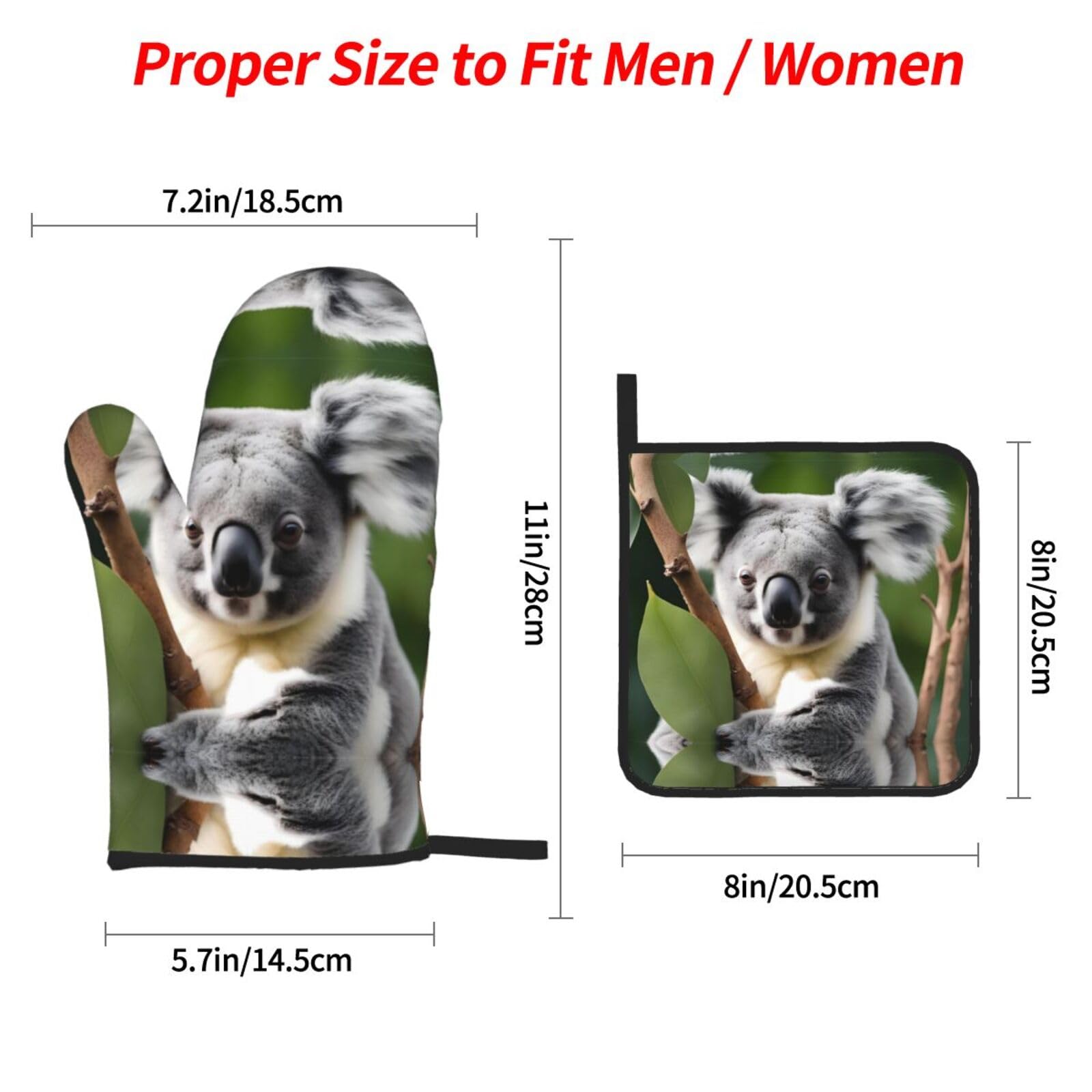 Set di 4 guanti da forno e presine a forma di koala, resistenti