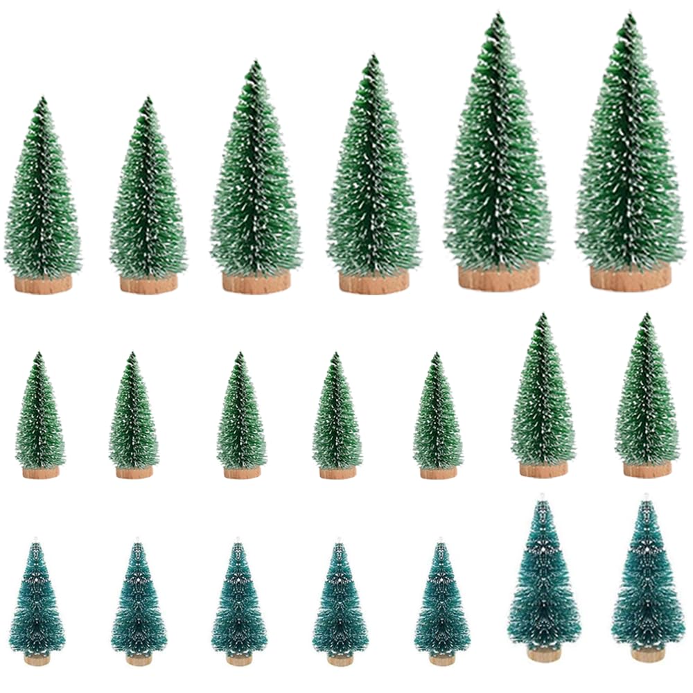 20 Pezzi Mini Albero di Natale 6,5/8,5/10,5/15cm Alberi di Sisal Artificiali Mini Albero di Natale Innevato Alberelli di Natale Piccoli per Decorazione Tavolo, Camera o Vetrina
