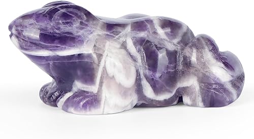 Miniatura 5 de SMQ Rana de cristal de 2 pulgadas, figura de amatista natural, decoración de estatua tallada a mano, animal de piedra curativa con caja de regalo
