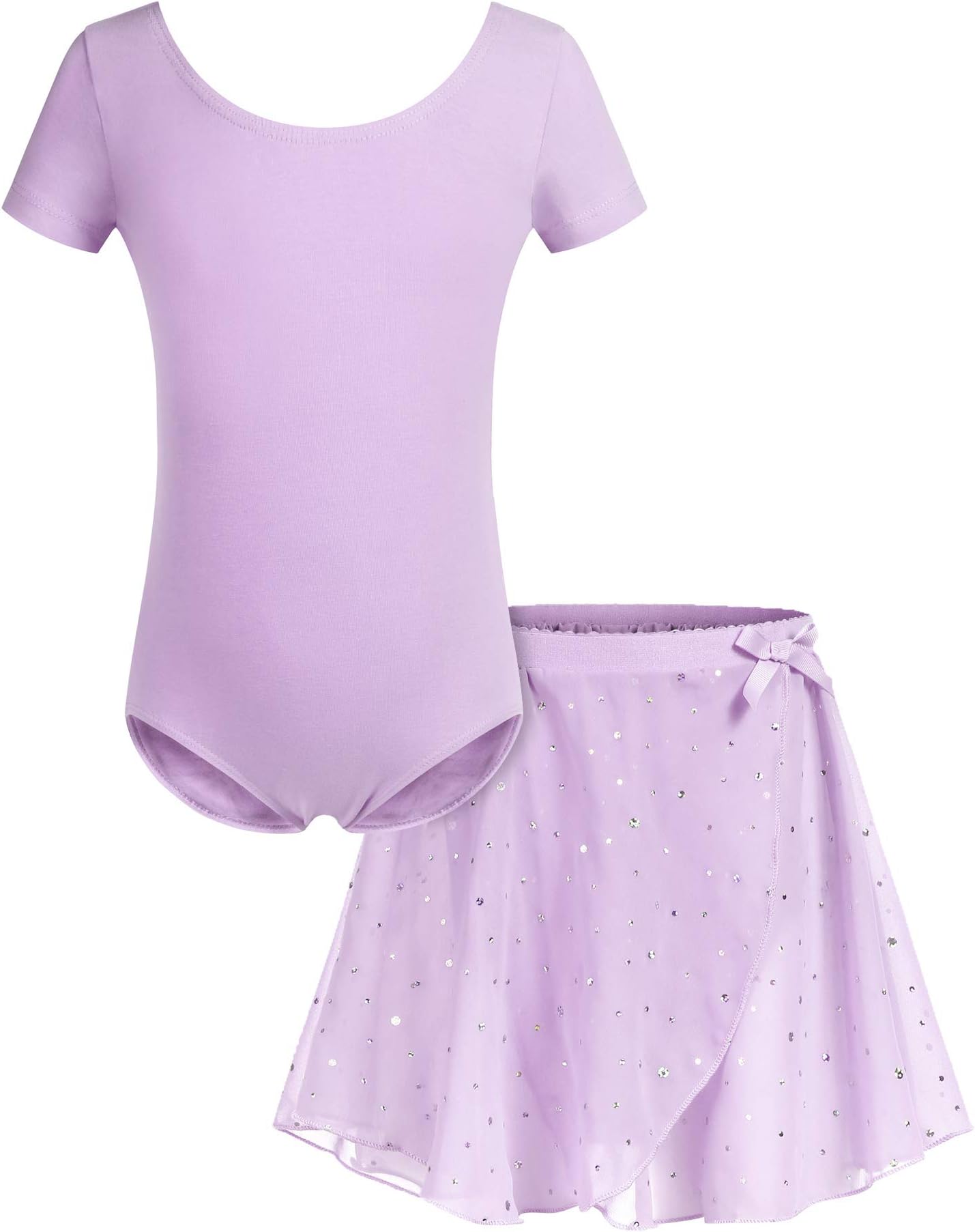 Bricnat Girls Ballet Dance Leotard with Separated Skirt Dress Short Sleeve