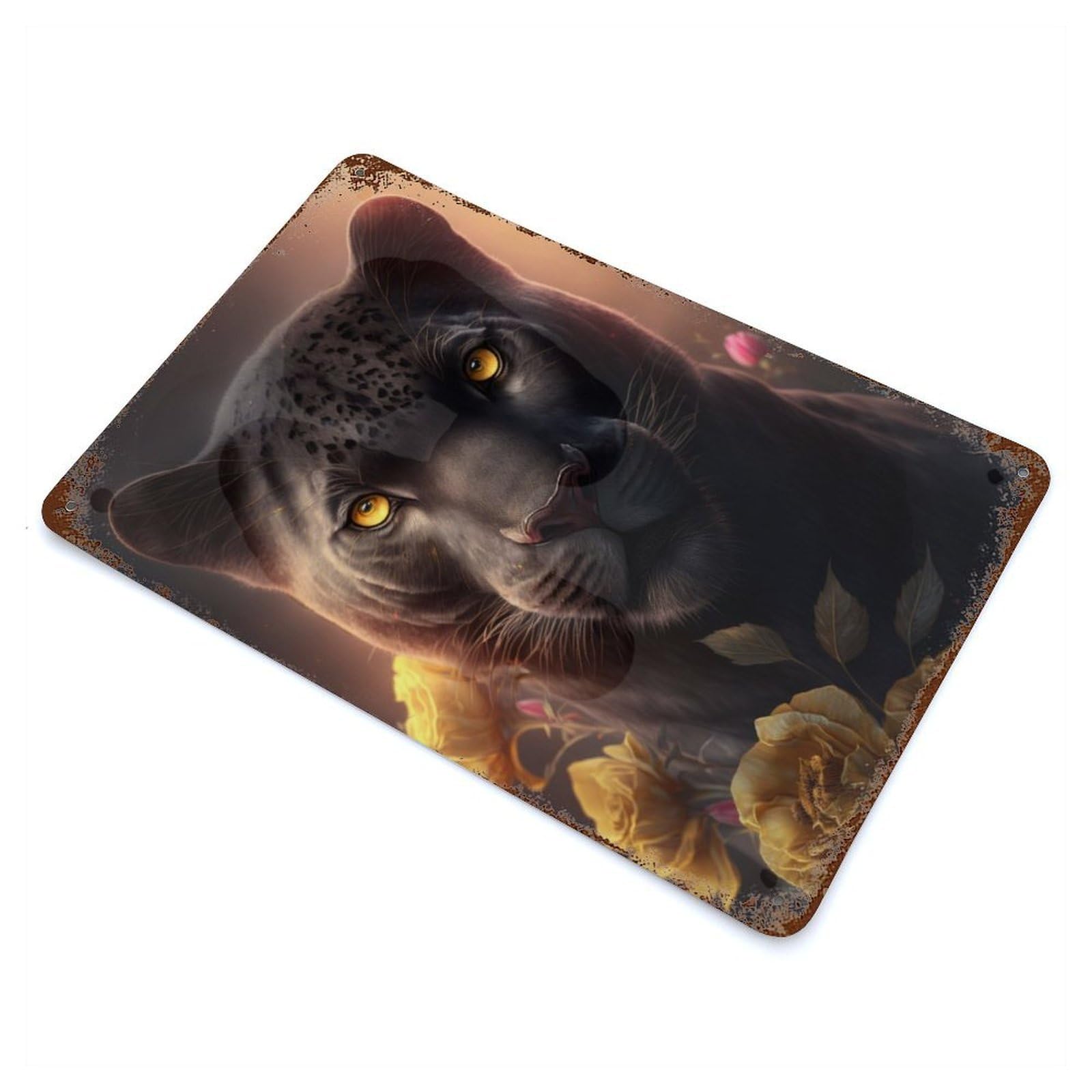 Black Panther Portrait Vintage Wall Sign 11.8"x7.9", Rust Effect Metal Decor for Office, Studio And Wall Decor