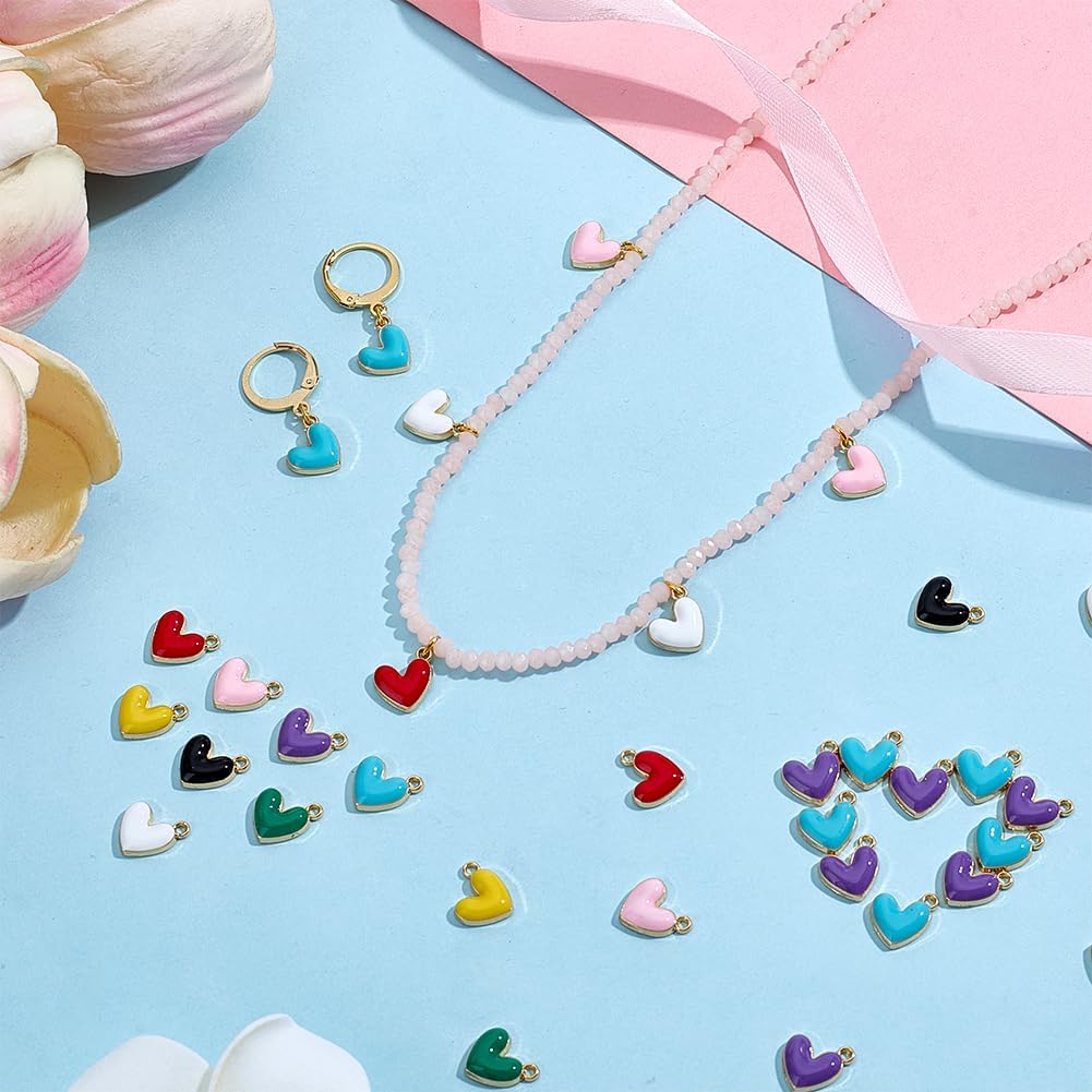 PH PandaHall 80pcs Alloy Heart Charms 8 Colors Enamel Love Heart Pendants 9x8mm Metal Dangle Pendant with Loops for Valentine's Day Jewelry Making DIY Necklace Bracelet Craft Gifts Decoration - Image 4