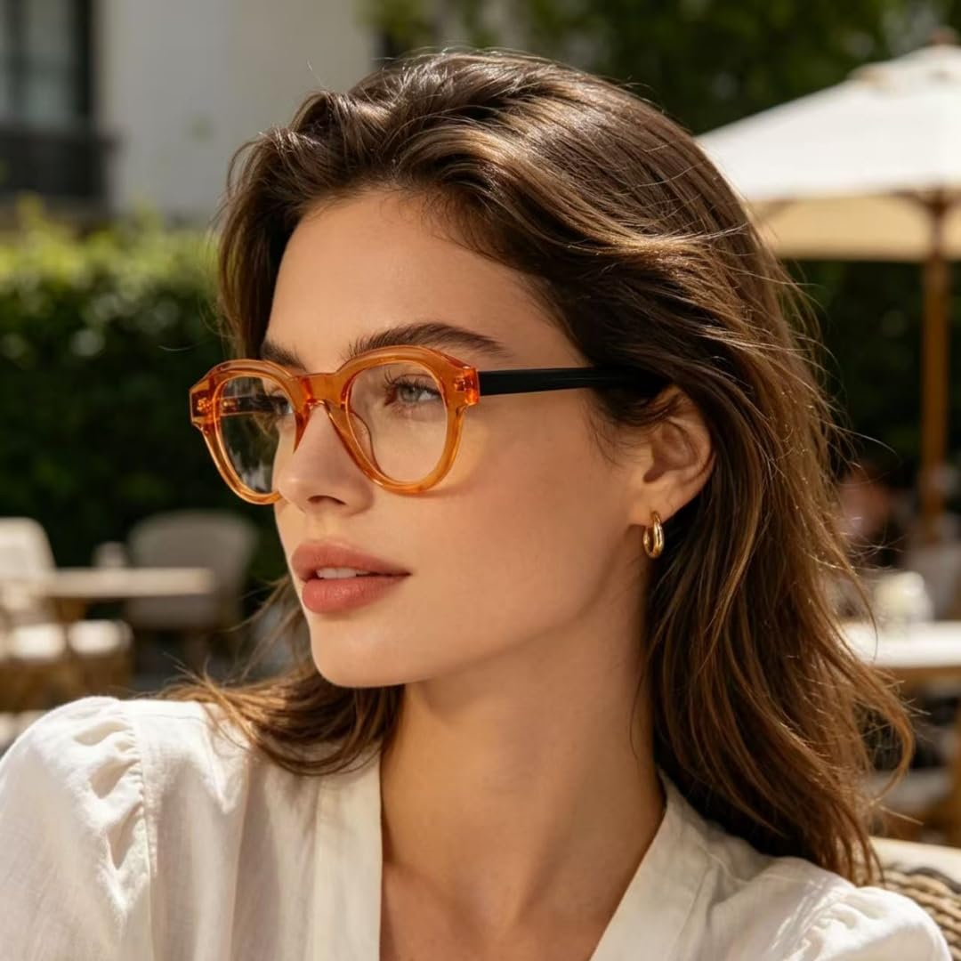 Occhiali da vista ovali retrò con lenti trasparenti, montatura in acetato da uomo e da donna.