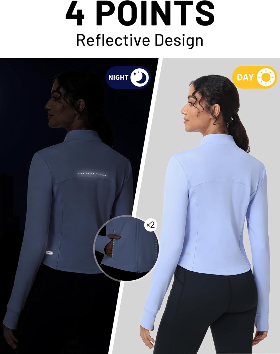 MIER Womens Workout Jackets Full Zip Up Cropped Slim Fit Lightweight Athletic Running Track Gym Tops, Thumb Holes & Pockets - Image 2