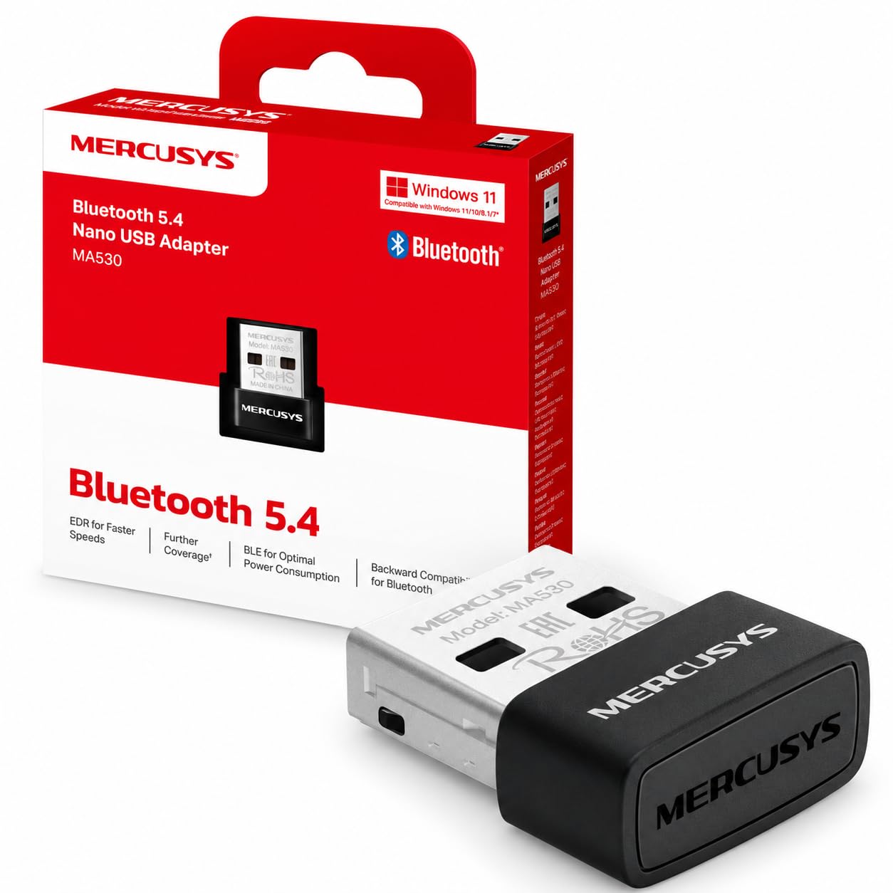 MERCUSYS MA530 Bluetooth 5.4 Adapter for PC, Plug & Play | Nano Bluetooth Dongle Receiver, BLE Technology, Long Range, Support Windows 11-10-8.1-8-7