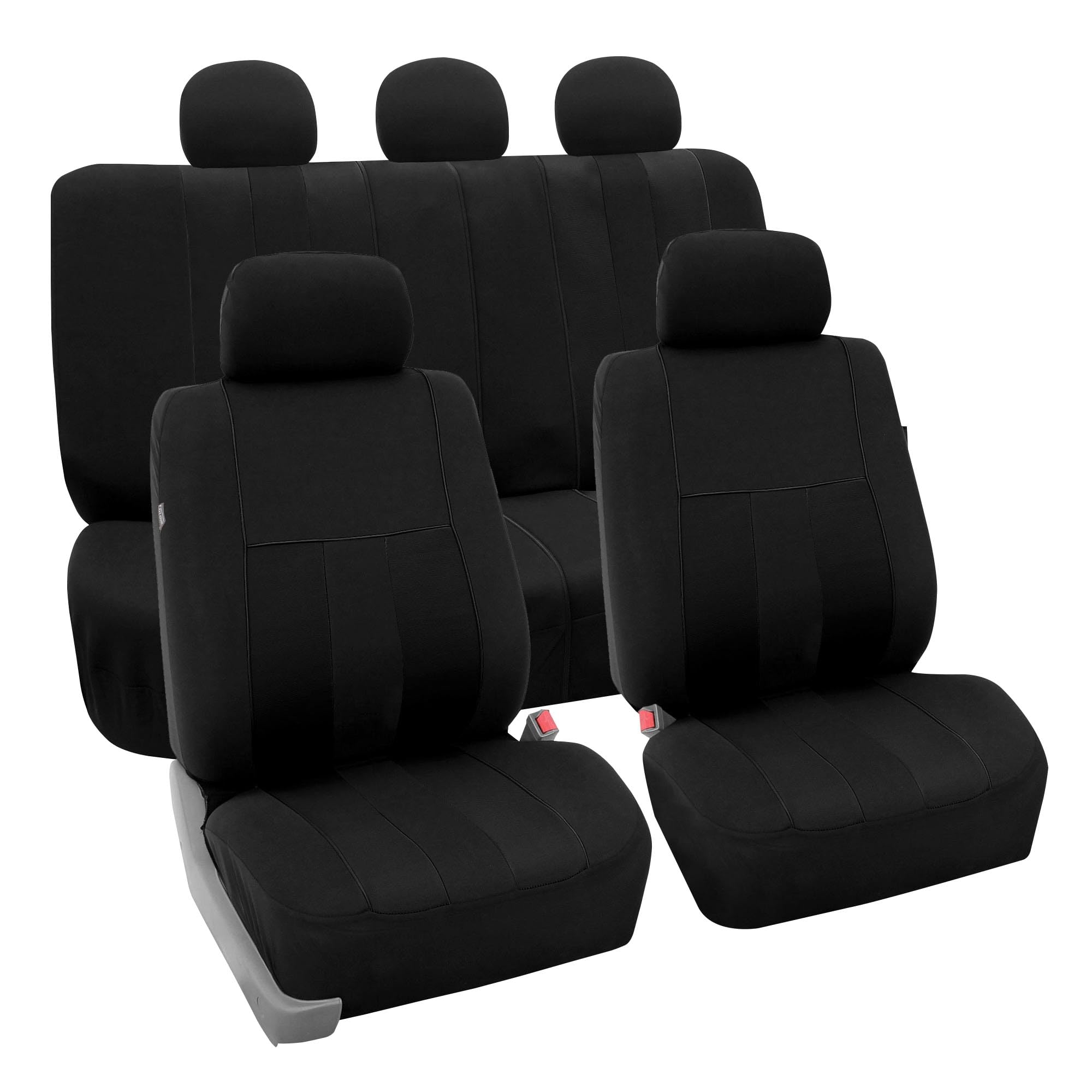 FH Group Car Seat Cover Full Set Striking Striped Car Seat Covers with Front Seat Covers and Rear Split Bench, Universal Fit Interior Accessories for Cars, Trucks, and SUVs – Black